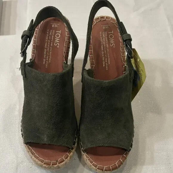 Toms Monica Suede Espadrille Slingback Wedge Sandals Pine Size 8 NWT - Picture 2 of 6
